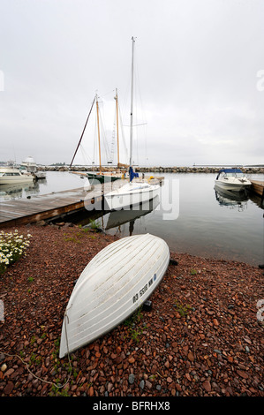 Boats in Harbor in Grand Marais Minnesota along Lake Superior Stock
