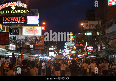 Neon lights on Khao San Road Bangkok Stock Photo