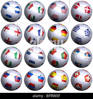 Second set of two with flags on soccer balls of  competitors in the World Cup in South Africa 2010. S-America, Oceania, Africa. Stock Photo