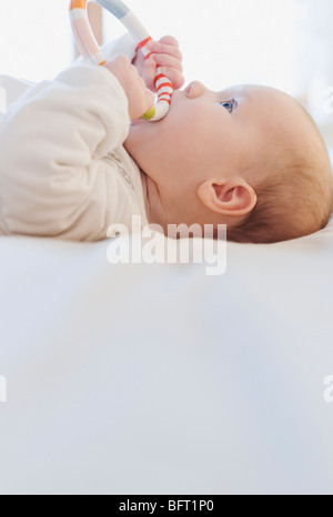 Baby Chewing on Toy Stock Photo