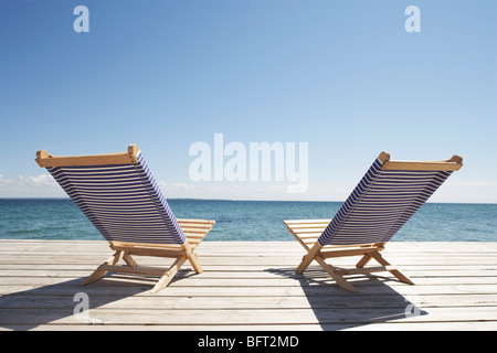 Pair of Deck Chairs on Deck Stock Photo