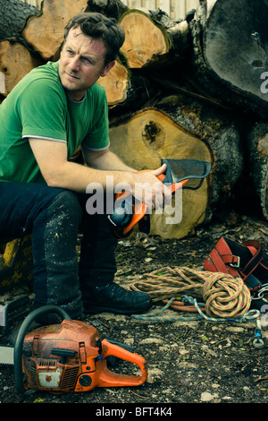 Tree Surgeon Taking a Break Stock Photo