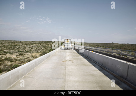 Transport Truck on Bridge, Rio Grand River, Texas, USA Stock Photo