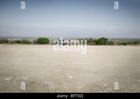 Car Parked on Side of Road, Del Rio, Texas, USA Stock Photo