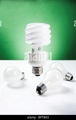 Compact Fluorescent Lightbulb with Incandescent Lightbulbs Stock Photo