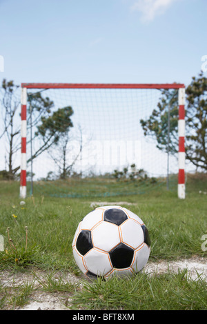 Soccer Ball in Front of Net Stock Photo