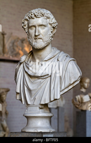 Portrait bust of the Roman emperor Antoninus Pius (r. AD 138-161) in the Munich Glyptothek. Stock Photo