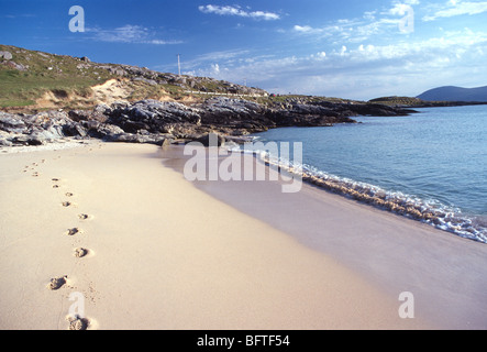 horgabost beach footsteps in sand isle of harris western isles outer hebrides scotland Stock Photo