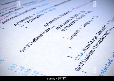 A printout of C# computer programming code language Stock Photo