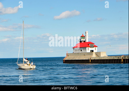 Lighthouse in harbor of Downtown Duluth Minnesota Stock Photo