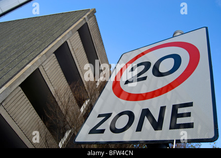 british road sign indicating a 20mph zone, in kingston upon thames, surrey, england Stock Photo