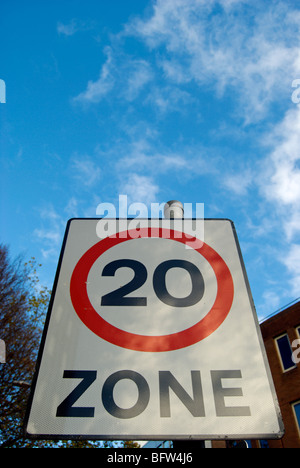 british road sign indicating a 20mph zone, in kingston upon thames, surrey, england Stock Photo