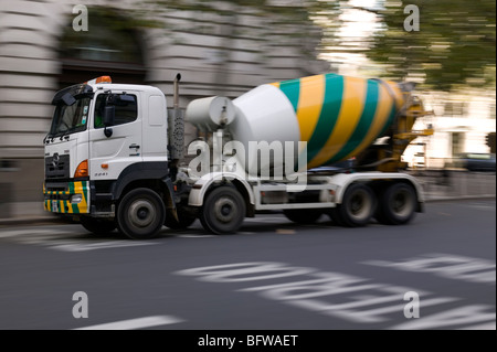 Mobile Cement mixer Hino truck at speed in Lodon UK Stock Photo