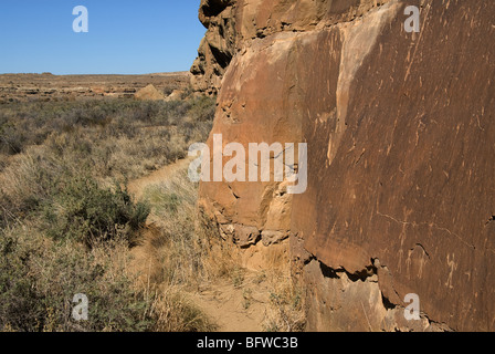Petroglyphs northwest of Casa Chiquita Penasco Blanco back Chaco Culture National Historical Park New Mexico USA Stock Photo