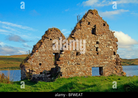 Ruins of a house at Finlaggan, once the seat of the Lords of the Isles. Islay, Scotland Stock Photo