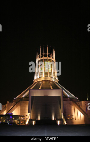 The Liverpool Metropolitan Cathedral of Christ the King At Night Merseyside, UK Stock Photo