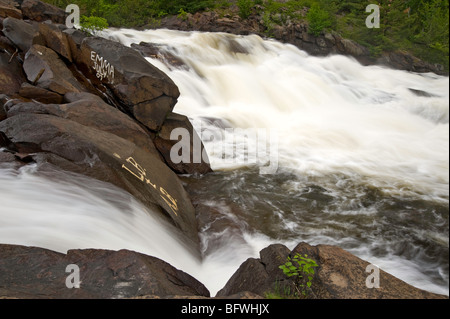 Rapids and standing waves in Onaping River above waterfall, Greater Sudbury, Ontario, Canada Stock Photo