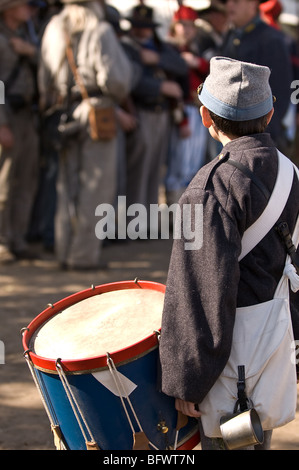 Scenes from a Civil War re-enactment of the Battle of Gettysburg; young Union drummer boy Stock Photo