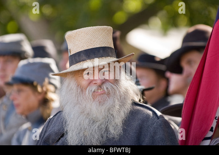 Scenes from a Civil War re-enactment of the Battle of Gettysburg; Confederate soldier, Moorpark, California. Stock Photo