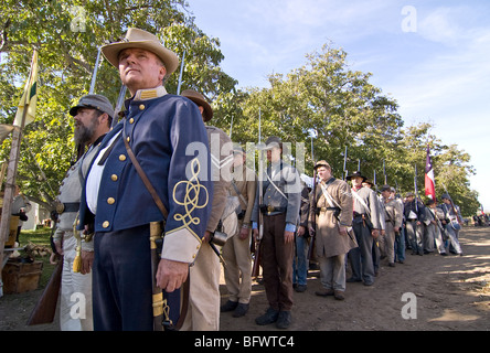 Scenes from a Civil War re-enactment of the Battle of Gettysburg; Confederate soldiers ready to march. Stock Photo