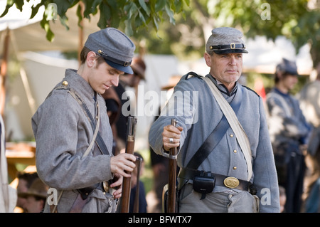 Scenes from a Civil War re-enactment of the Battle of Gettysburg; two Union soldiers at ease Stock Photo