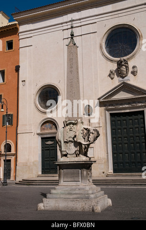 The Pulcino della Minerva, a famous Bernini elephant sculpture, a base supporting one of the eleven Egyptian obelisks in Rome. Stock Photo