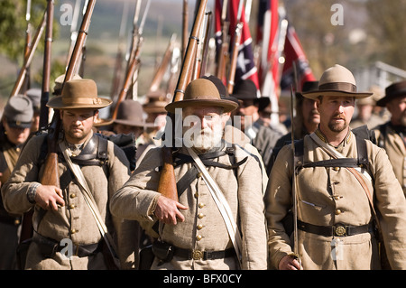 Scenes from a Civil War re-enactment of the Battle of Gettysburg; Confederate soldiers marching Stock Photo