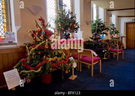 Burley in Wharfedale Methodist Church, Christmas tree festival. Stock Photo