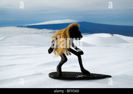 Tiki dude, Mauna Kea volcano, Mauna Loa volcano in the distance, Highest point in Hawaii, 13796', The Big Island of Hawaii Stock Photo