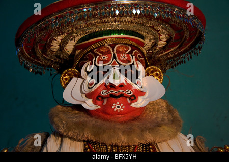 Hanuman, a character in a Kathakali Story-Play, about to appear onstage in a theatre in Trivandrum, Kerala. Stock Photo