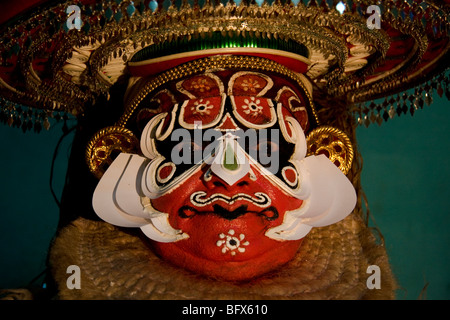 Hanuman, a character in a Kathakali Story-Play, about to appear onstage in a theatre in Trivandrum, Kerala. Stock Photo