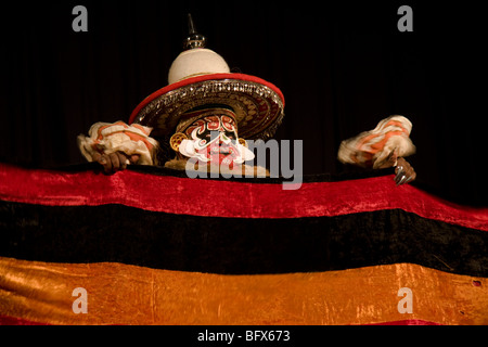 Hanuman, king of  the monkeys, a character in a Kathakali play, performing in a theatre in Trivandrum, Kerala, India Stock Photo