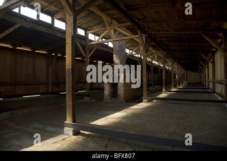 Inside a hut / shed of the Birkenau (Auschwitz II - Birkenau) Nazi death camp in Oswiecim, Poland. Stock Photo