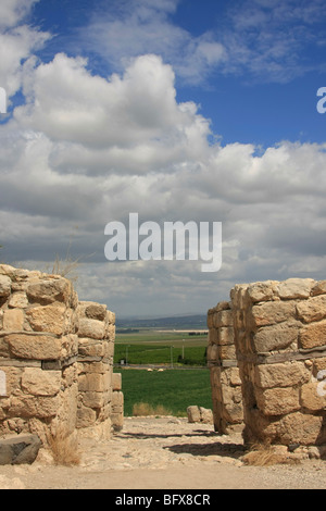 Israel, Jezreel valley. City gate from the Iron Age of Tel Megiddo, a World Heritage Site Stock Photo