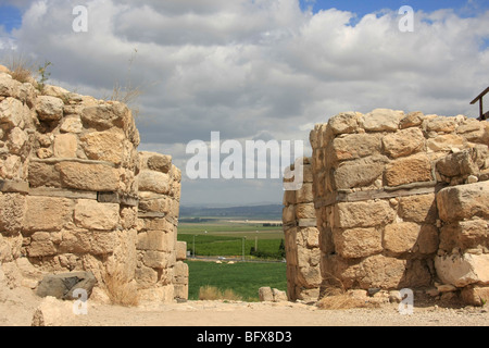 Israel, Jezreel valley. City gate from the Iron Age of Tel Megiddo, a World Heritage Site Stock Photo