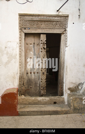 Carved wooden doors in Stone Town, Zanzibar Stock Photo