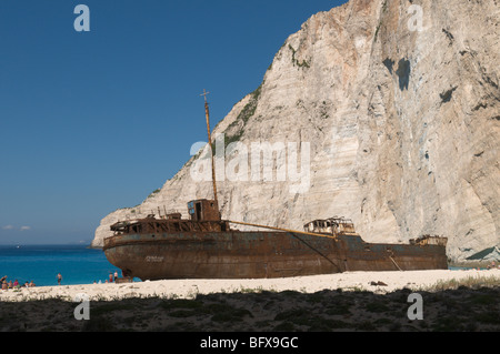 Greece. Zakynthos. Zakinthos, Zante. Greek island. October. The shipwreck in Smuggler's Cove, Shipwreck Cove, Ag. Georgiou, Navagio. Stock Photo
