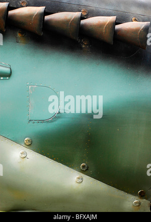 Close up of the exhaust pipes and fuselage of a Spitfire aircraft Stock Photo