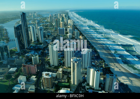 Aerial view of Surfers Paradise from Q1 Tower, Gold Coast, Queensland, Australia Stock Photo