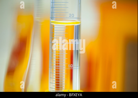 assortment of lab bottles and beakers Stock Photo