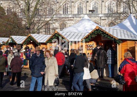 Winchester Christmas market 2009 in the cathedral close with 91 stalls and an ice rink. Stock Photo