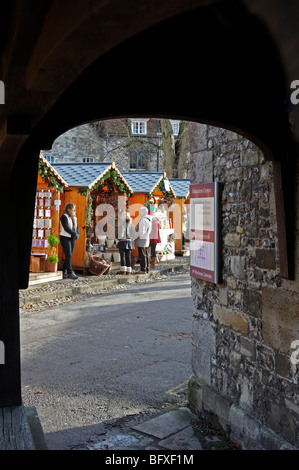 Winchester Christmas market 2009 in the cathedral close with 91 stalls and an ice rink. Stock Photo