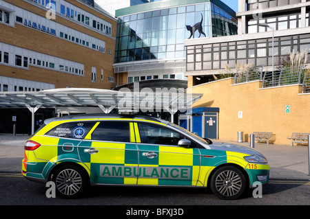 Ambulance parked outside the Whittington Hospital Archway London England UK Stock Photo