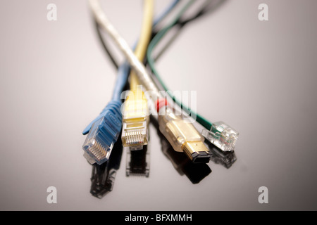 Four computer cables, close up Stock Photo