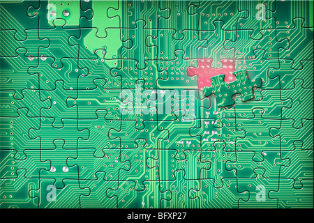 The abstract green electronic circuit puzzle background Stock Photo