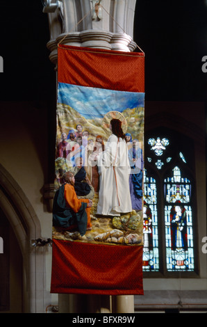 Sacred Hearts Church Wimbledon Easter Banner Depicting The Sermon On The Mount Stock Photo