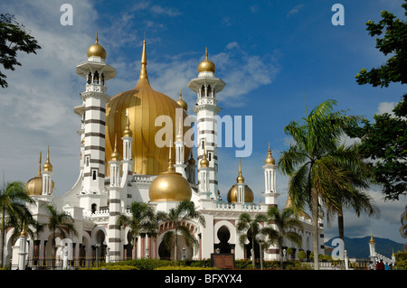 Golden Domes & Minarets of the Masjid Ubudiah, or Ubudiah Royal Mosque (1917), by Arthur Benison Hubback, Kuala Kangsar, Perak, Malaysia Stock Photo