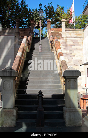 An ancient set of stone steps leading from Circular Quay up to the road in Sydney New South Wales Australia