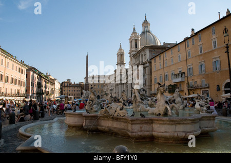 The Fountain of Neptune in Rome located at the northern side of Piazza Navona. Stock Photo