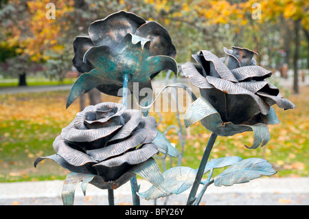 forged figure of rose flower in public 'Park of forged figures' in center of Donetsk City (Ukraine) Stock Photo